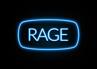 Rage  - colorful Neon Sign on brickwall
