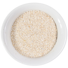 Top view of grains on ceramics bowl.