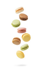 Colorful and falling French Macarons