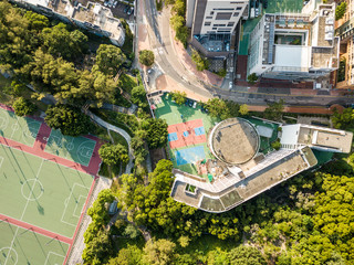 Top view of college and basketball court