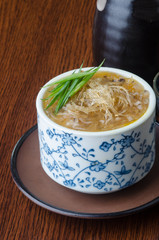 japanese cuisine. soup on the background