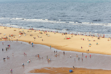 Birds eye view from light house. Temporary water pond formed in the marina beach due to heavy rainfall.ts longest natural urban beach in India and one of the world's longest beach ranking.