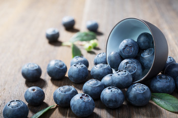 Blueberries  on rustic  wooden background