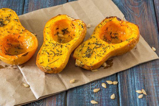 Baked pumpkin with spices and olive oil