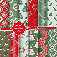 Set of seamless christmas illustrations. Abstract vector paper with Christmas symbols and design elements for scrapbook