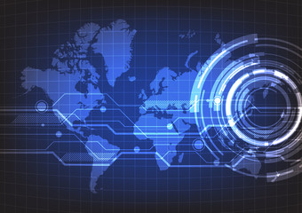 Abstract technology with world map background