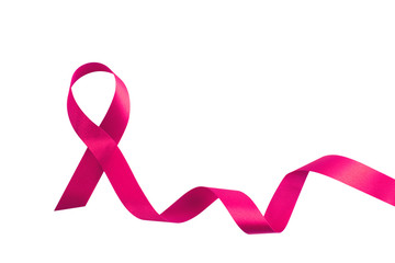 Pink ribbon symbolic bow color raising awareness on people living with tumor Breast cancer isolated on white background