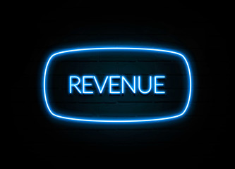 Revenue  - colorful Neon Sign on brickwall