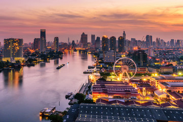 Bangkok cityscape. Bangkok sunrise in the business district. at twilight - obrazy, fototapety, plakaty