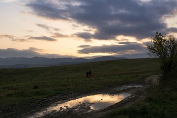 Obraz premium Sunset and sunrise with dramatic colorful clouds. Slovakia