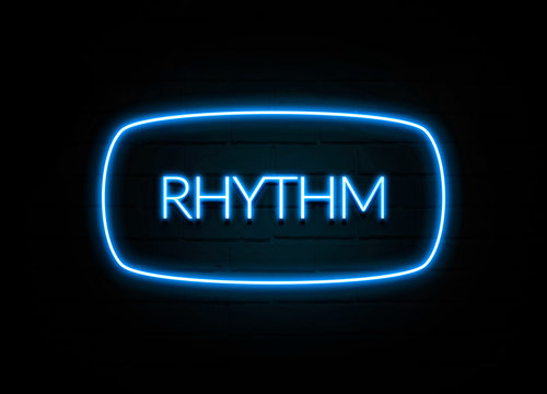 Rhythm - colorful Neon Sign on brickwall