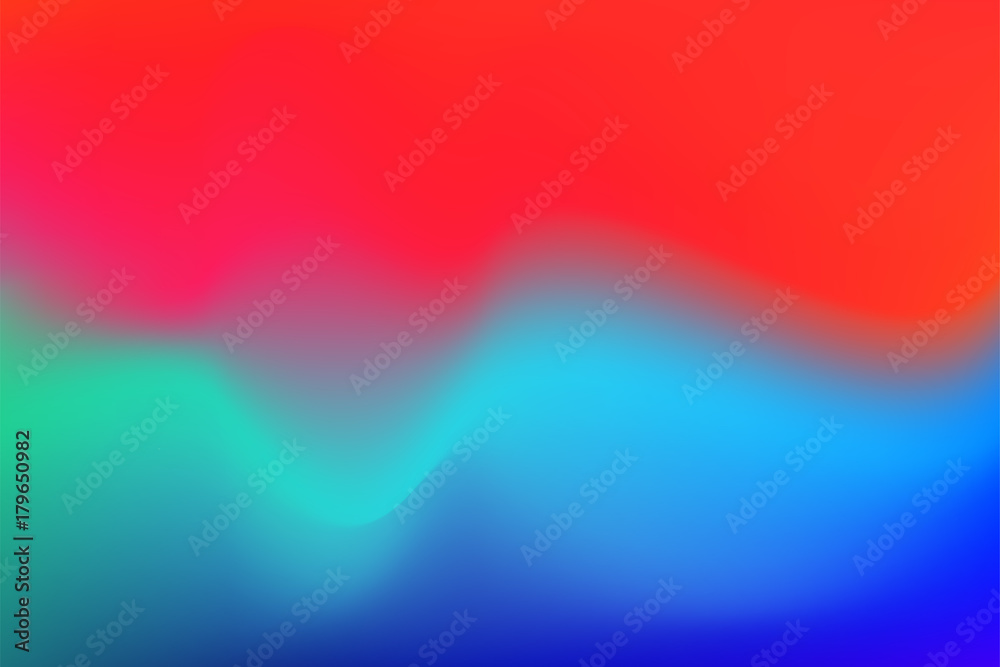 Poster Liquid color flow or watercolor paint colors gradient transition background. Vector trendy modern red and blue light effect or abstract fluid color smooth blend background
