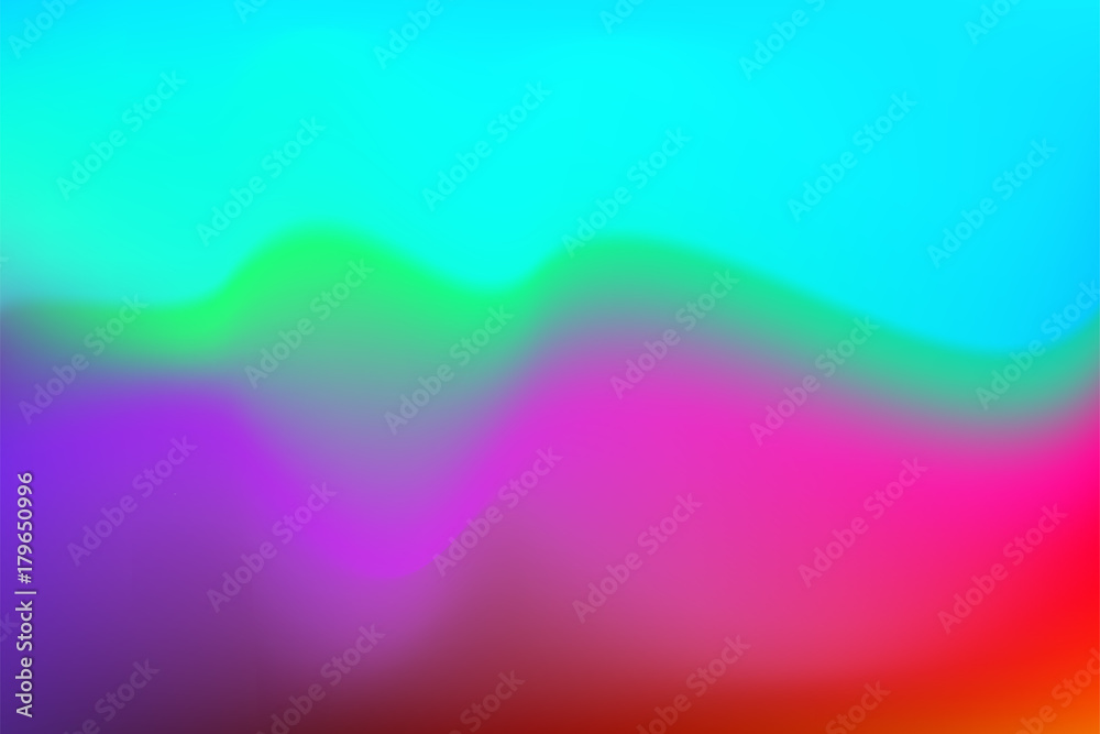 Poster Liquid color flow background or watercolor paint blend gradient effect background. Vector trendy modern red pink, blue and green abstract fluid color light smooth transition background