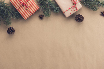 Christmas and New Year holiday  background top view border design with copy space