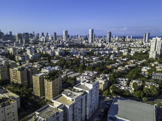 Fototapeta premium Park Tzameret akirov is a newly built residential neighborhood of Tel Aviv israel apartment buildings, surrounded by green space panoramic view Kikar Hamedina