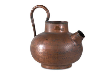 Old copper kettle on a white background