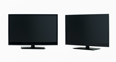 modern LCD flat screen TV in two positions on a white background