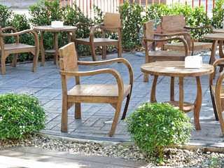 Empty chair and table around outdoor coffee shop