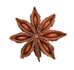 Star anise isolated on white background. Top view