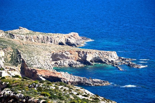 View of the coastline during the Springtime at Dingli cliffs, Malta.