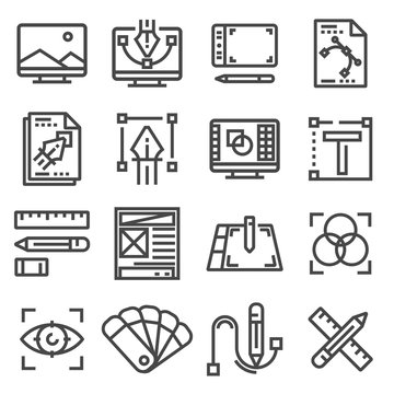 Vector linear graphic design icons set