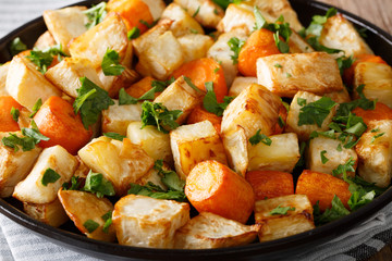 Baked celery root and carrot macro. horizontal