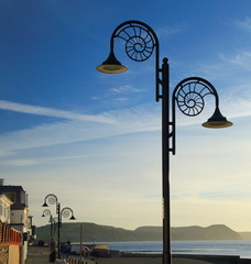 Lamp post in shape of fossil in Lyme Regis, Dorset