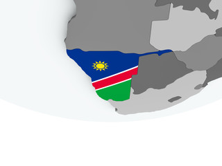 Namibia with flag on globe