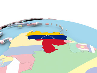 Flag of Venezuela on bright globe
