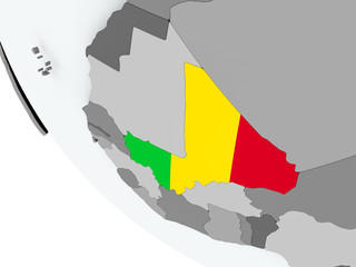 Flag of Mali on political globe