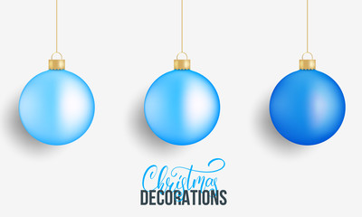 Christmas balls. Realistic winter holidays decorations. Glossy Christmas Balls