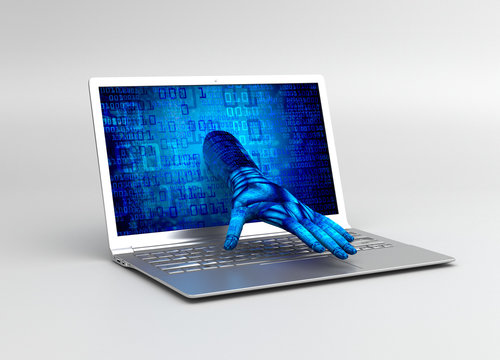 Hand is coming out of computer virus