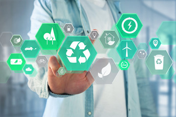 Technology ecologic interface with icon displayed on a futuristic interface