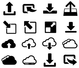 Black cloud download vector icon pack