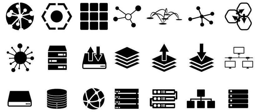 Black server and connection vector icons pack