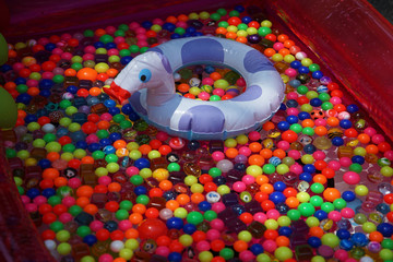 The colorful ball and float which appear on the water