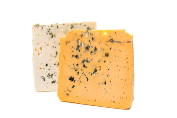 blue cheese with mold isolated on white background