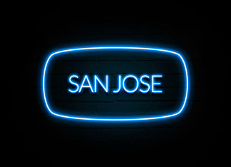 San Jose  - colorful Neon Sign on brickwall