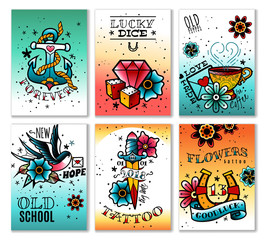 old school tattoo cards set