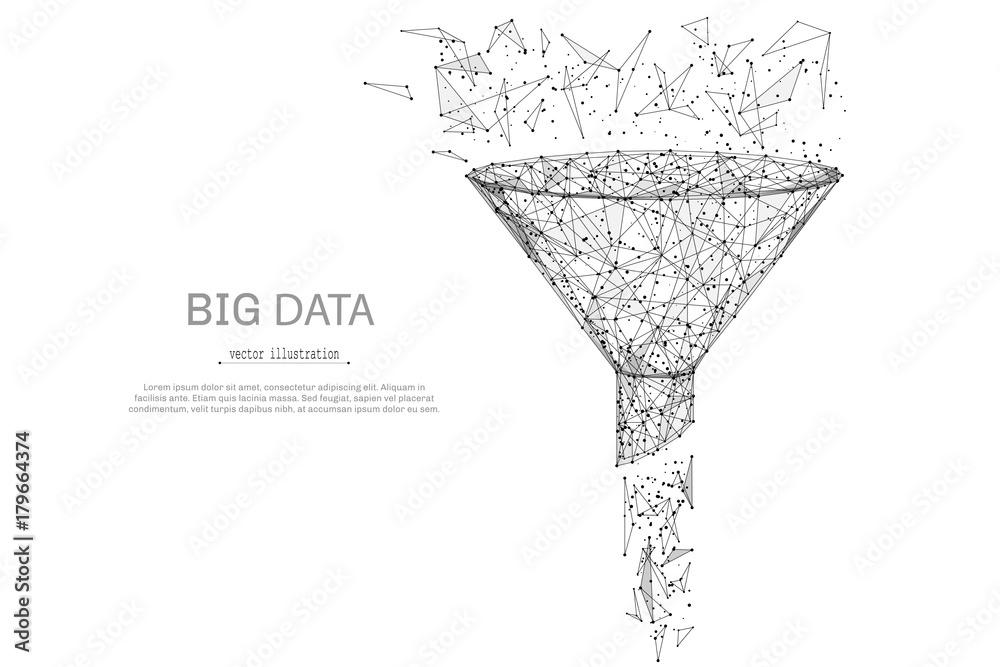 Poster funnel low poly wireframe isolated black on white background. abstract mash line and point origami. 