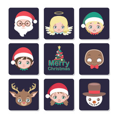 Cute Christmas character portraits on dark background