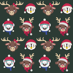 Obraz premium Seamless pattern with cute little Christmas animals