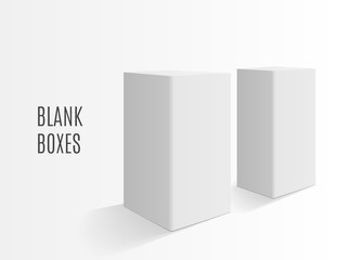 Two boxes on a white background, white mockup. Matted cardboard boxes blank. Vector illustration, eps 10