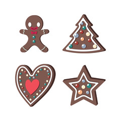 Set of gingerbread cookies of different shapes