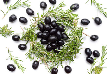Dark olives and rosemary plant