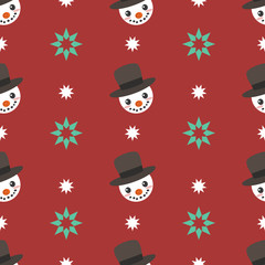 Seamless Christmas snowman pattern on red bakcground