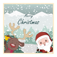 Christmas greeting card with Santa and his reindeer