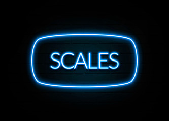 Scales  - colorful Neon Sign on brickwall