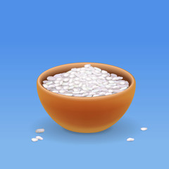 Brown bowl with white long rice Vector illustration