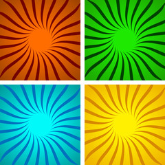 Set of pop art sunbeams backgrounds. Vector Illustration